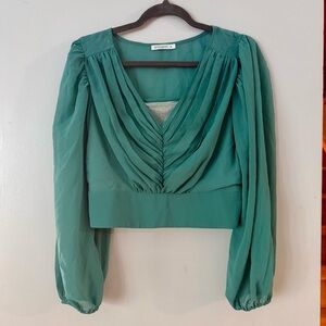 Sheczzar Dark Romance Green Glittered Draped Blouse with built-in camisole